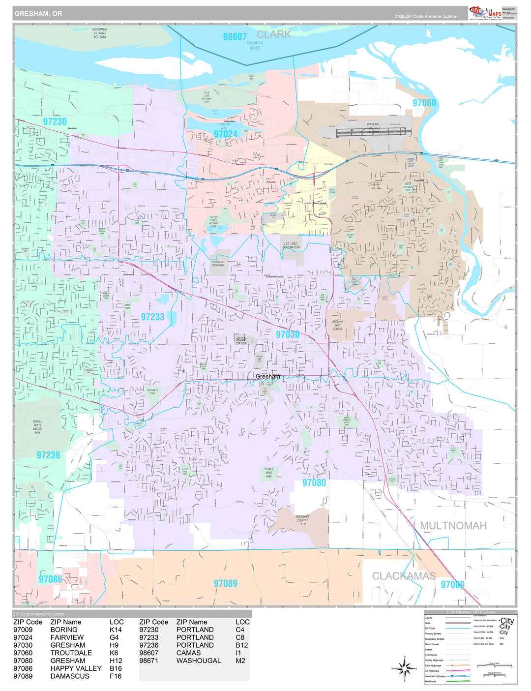 Premium Style Wall Map of Gresham, OR