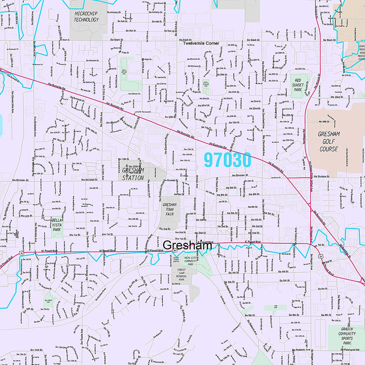 Premium Style Wall Map of Gresham, OR