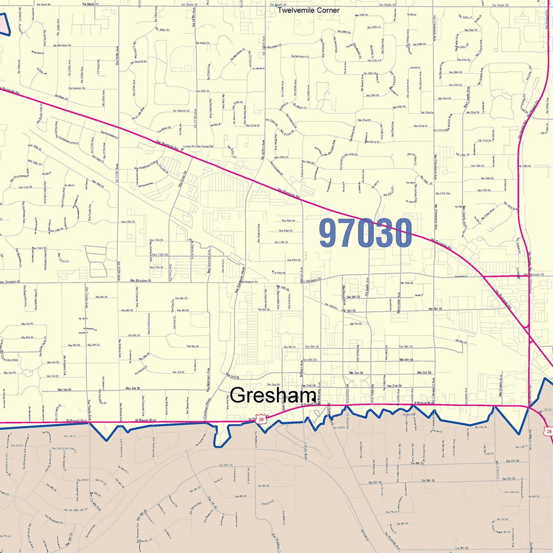 Color Cast Zip Code Style Wall Map of Gresham, OR