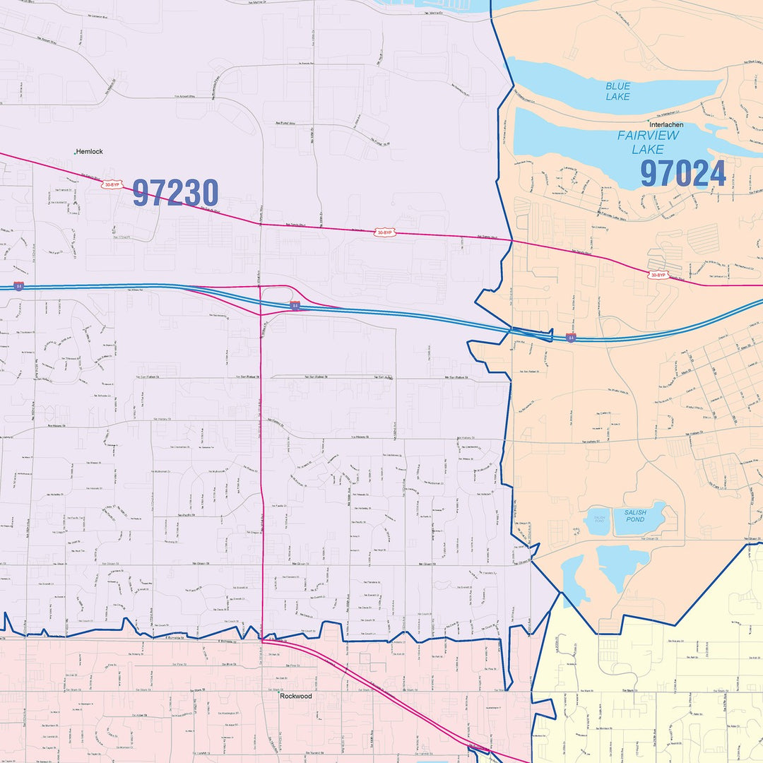 Color Cast Zip Code Style Wall Map of Gresham, OR