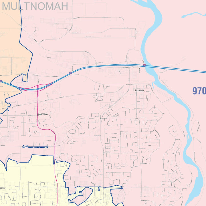 Color Cast Zip Code Style Wall Map of Gresham, OR