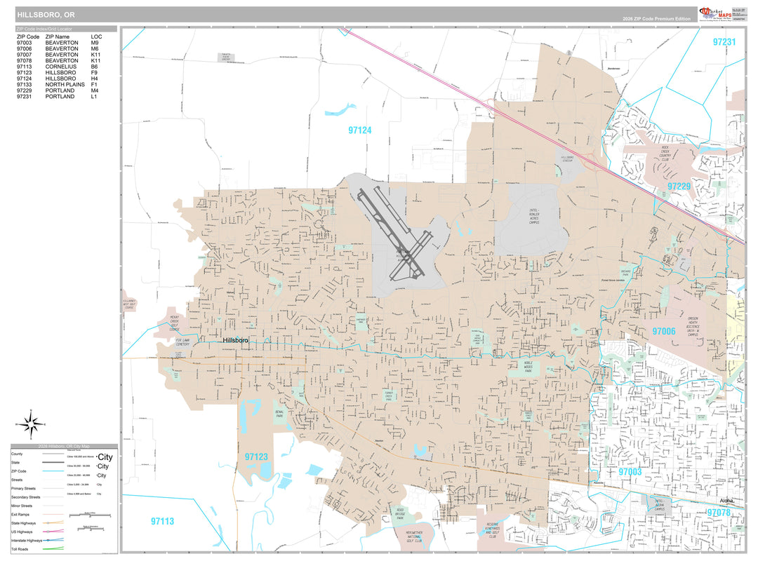Premium Style Wall Map of Hillsboro, OR