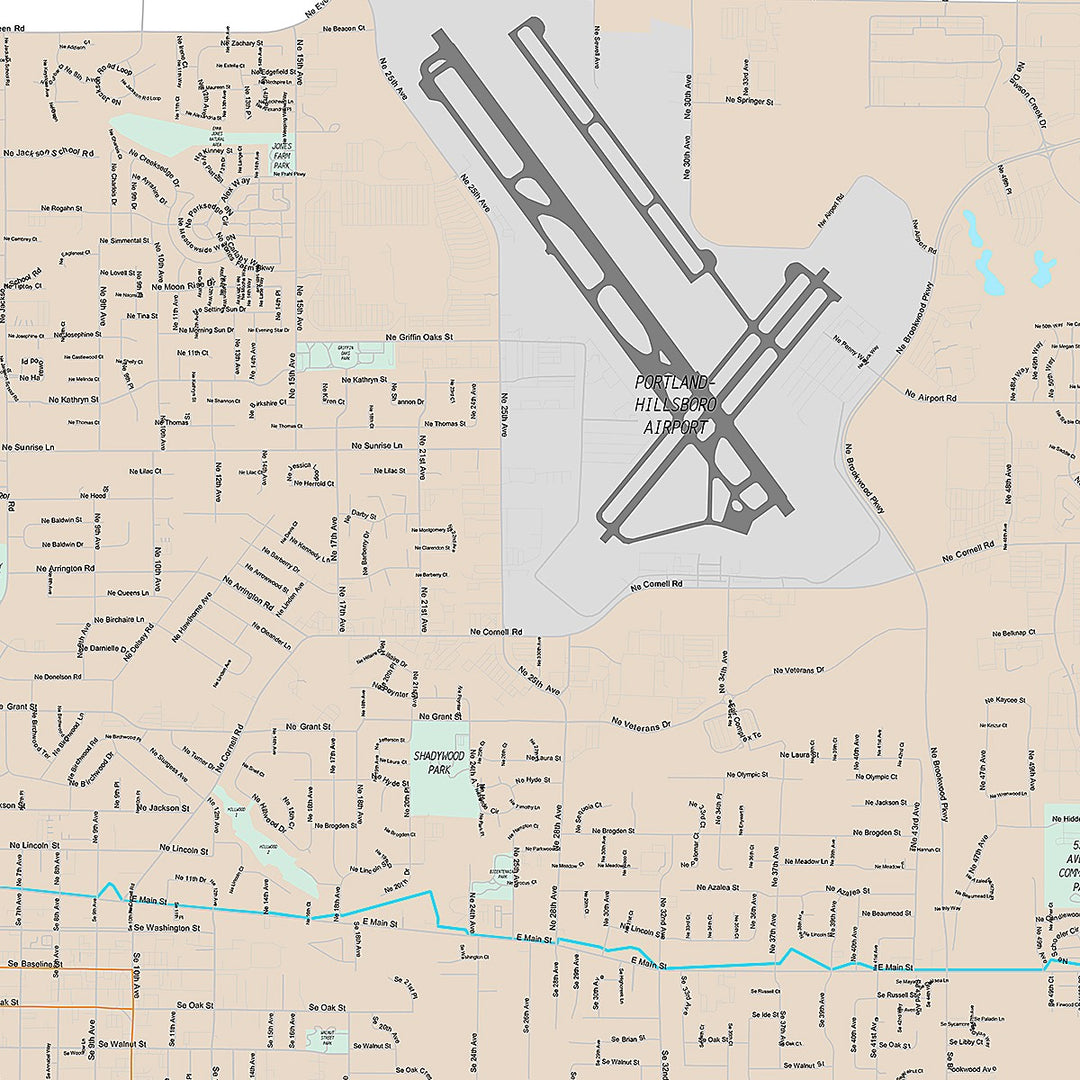 Premium Style Wall Map of Hillsboro, OR