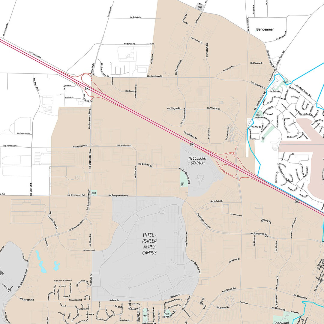 Premium Style Wall Map of Hillsboro, OR