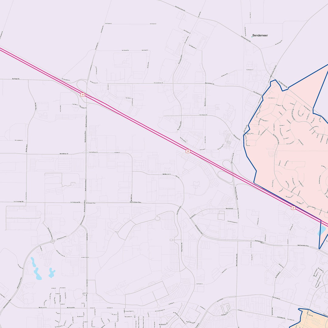 Color Cast Zip Code Style Wall Map of Hillsboro, OR
