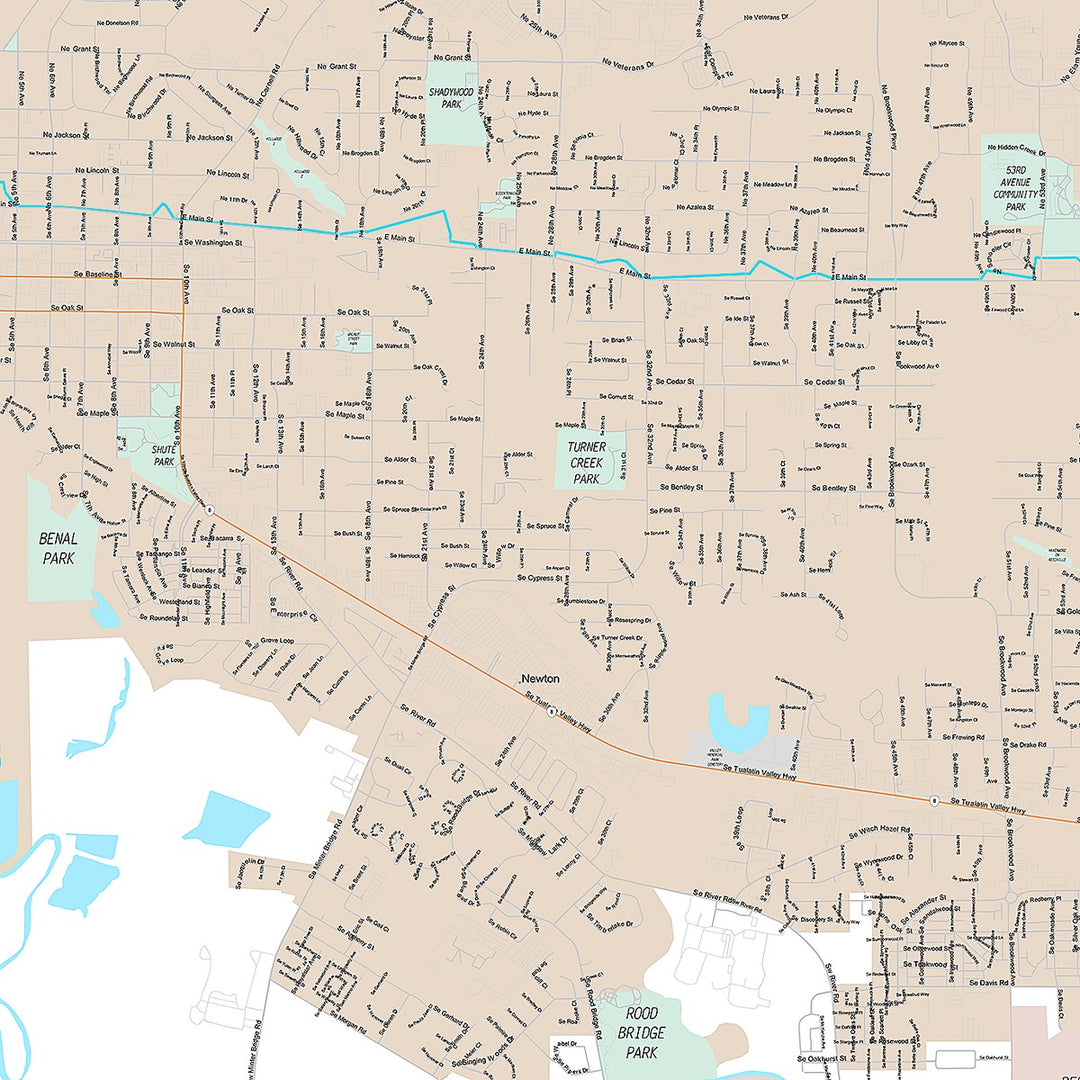 Premium Style Wall Map of Hillsboro, OR