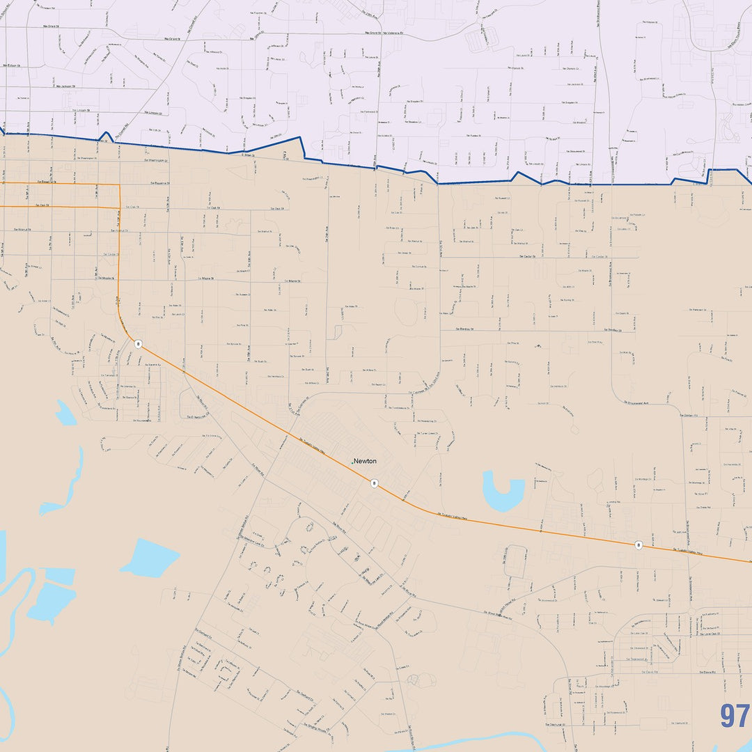Color Cast Zip Code Style Wall Map of Hillsboro, OR