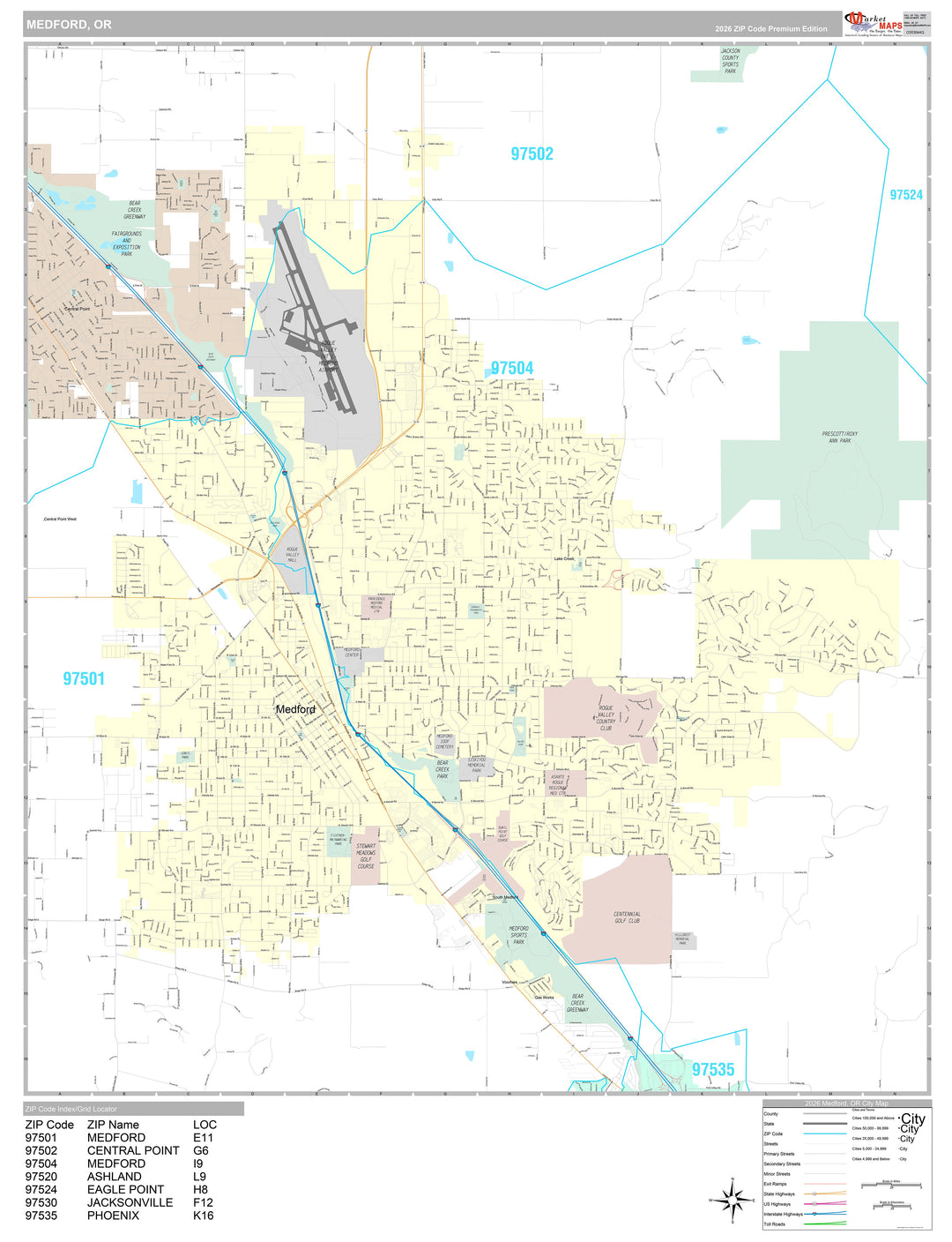 Premium Style Wall Map of Medford, OR