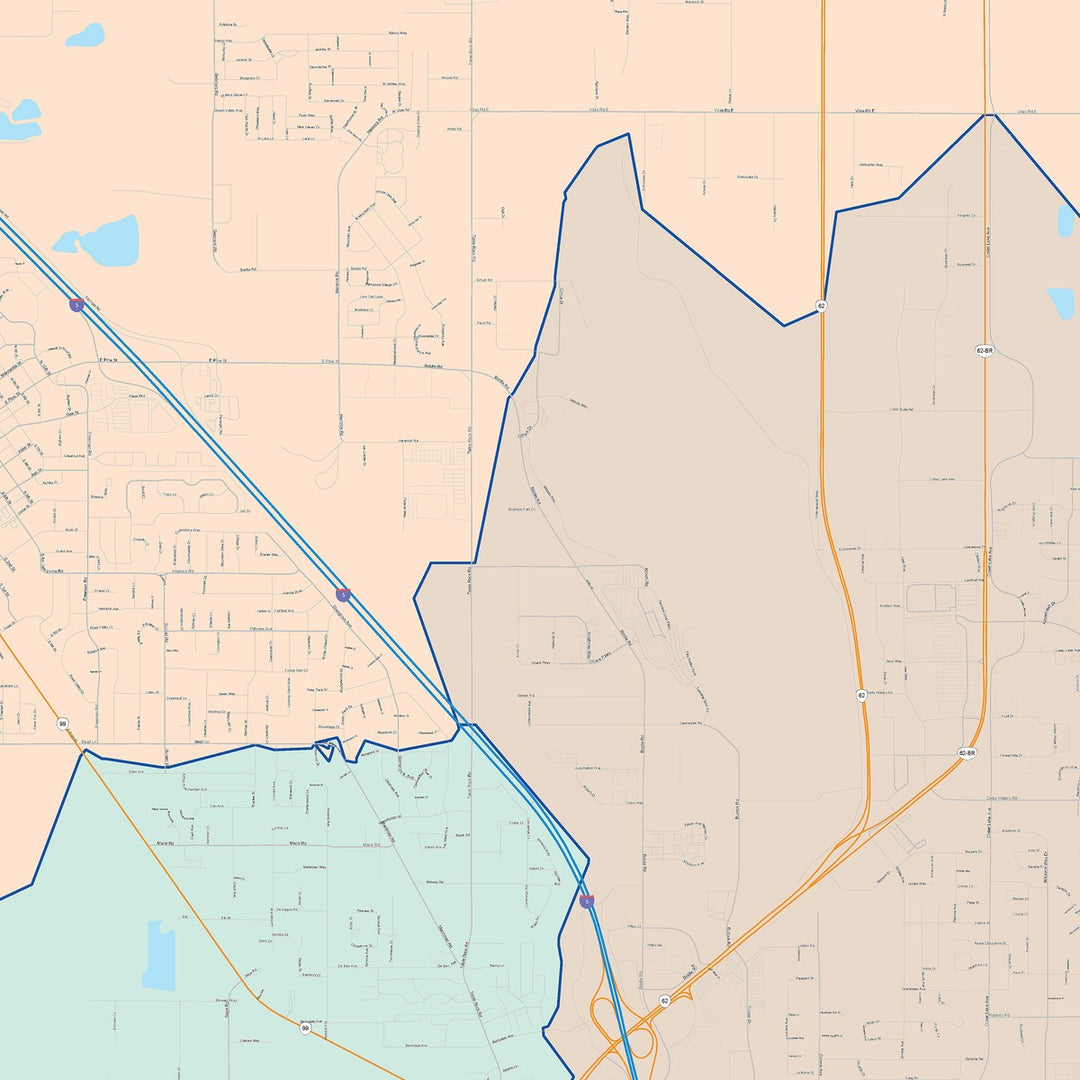 Color Cast Zip Code Style Wall Map of Medford, OR