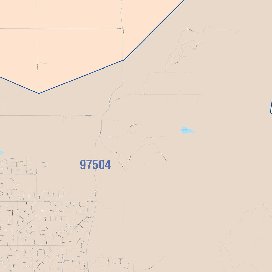 Color Cast Zip Code Style Wall Map of Medford, OR