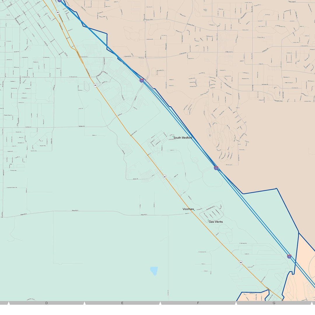 Color Cast Zip Code Style Wall Map of Medford, OR
