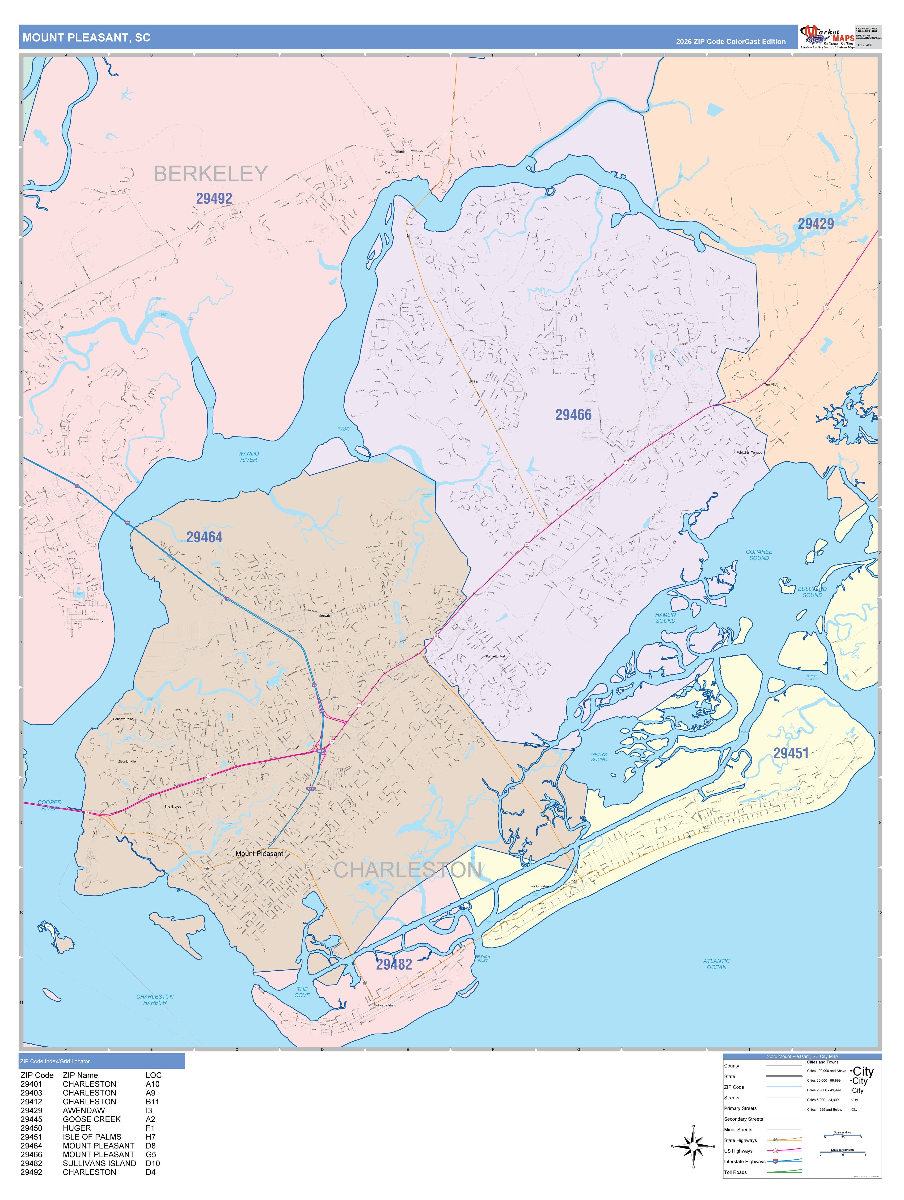 Color Cast Zip Code Style Wall Map of Mount Pleasant, OR – American Map ...