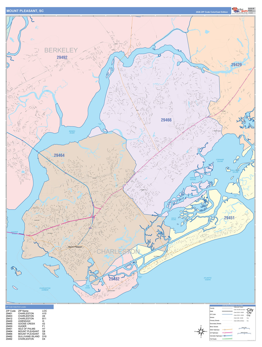 Color Cast Zip Code Style Wall Map of Mount Pleasant, OR