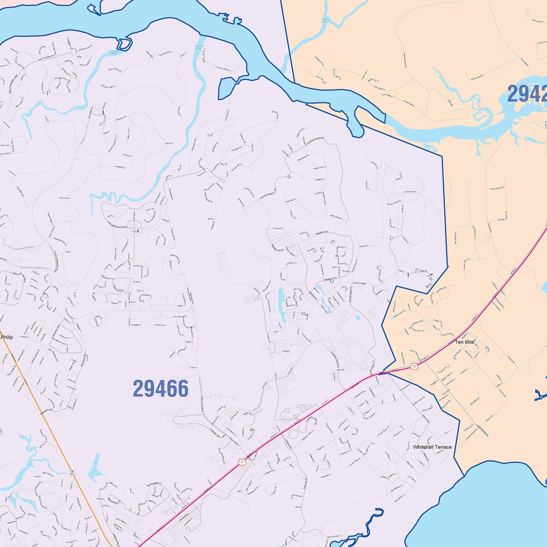 Color Cast Zip Code Style Wall Map of Mount Pleasant, OR