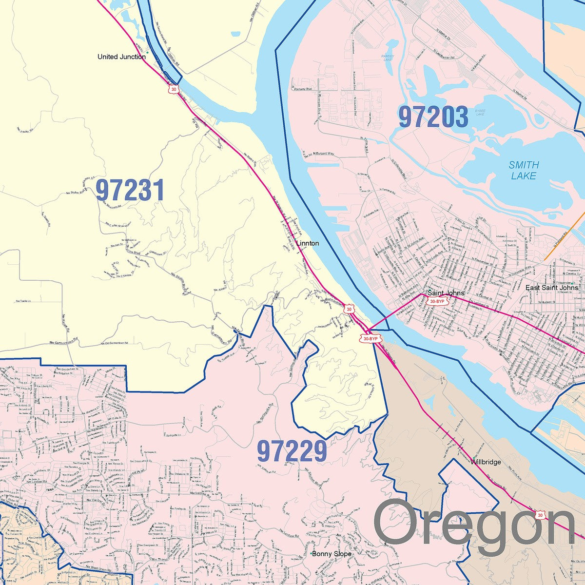 97267 Zip Code Colorcast Zip Code Style Wall Map of Portland, OR – American Map Store