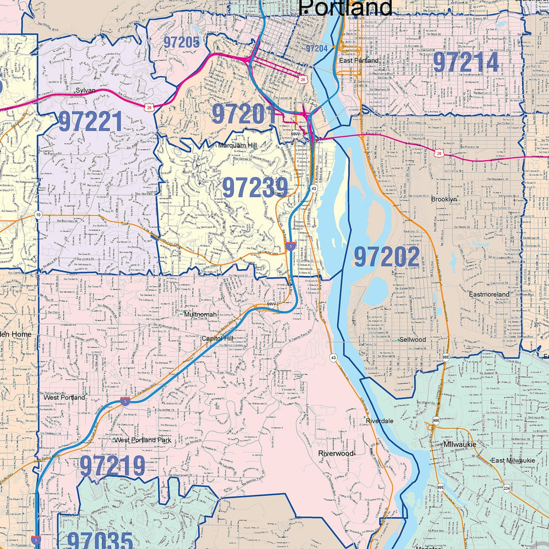 97267 Zip Code Colorcast Zip Code Style Wall Map of Portland, OR – American Map Store