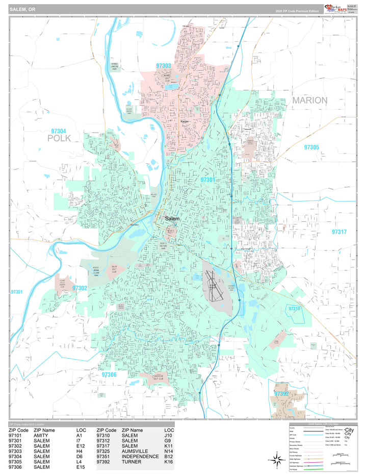Premium Style Wall Map of Salem, OR