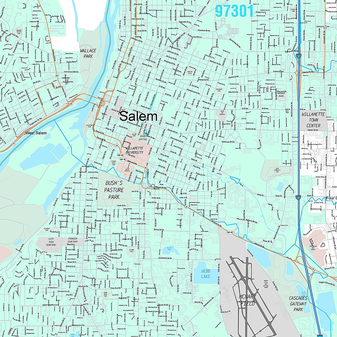 Premium Style Wall Map of Salem, OR