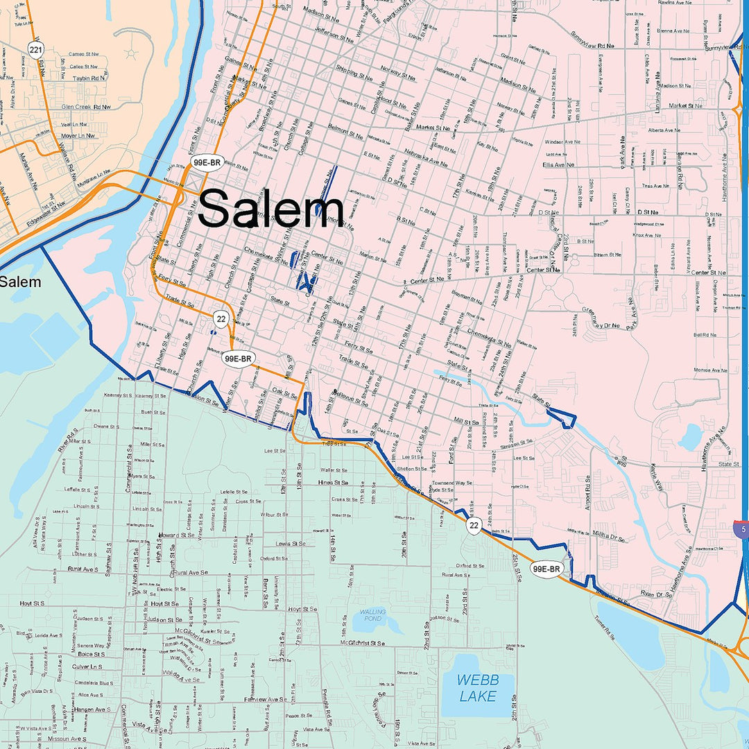 Color Cast Zip Code Style Wall Map of Mount Salem, OR