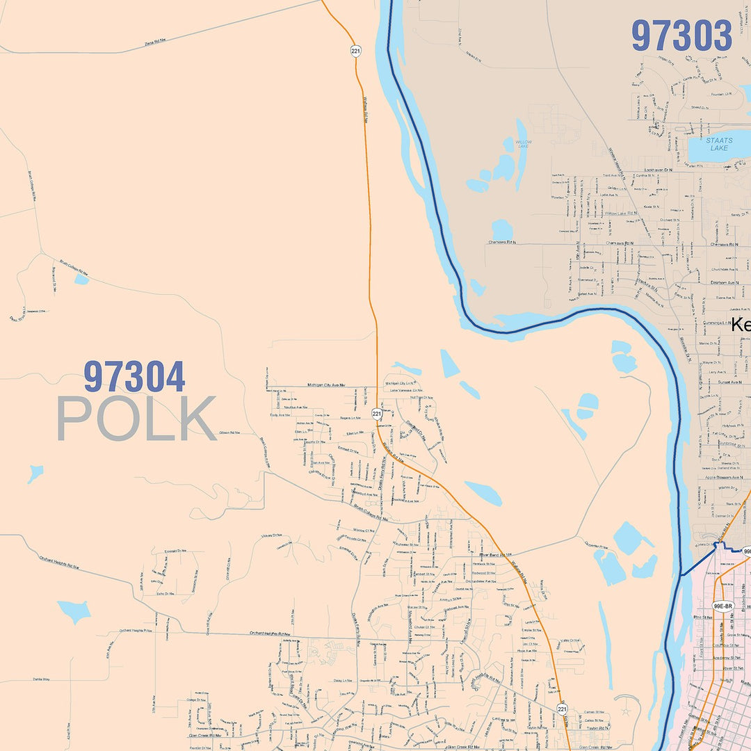Color Cast Zip Code Style Wall Map of Mount Salem, OR