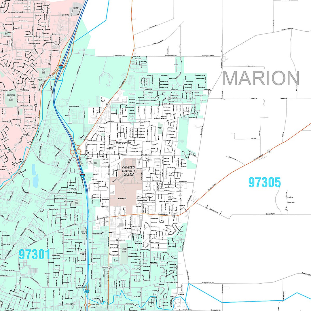 Premium Style Wall Map of Salem, OR