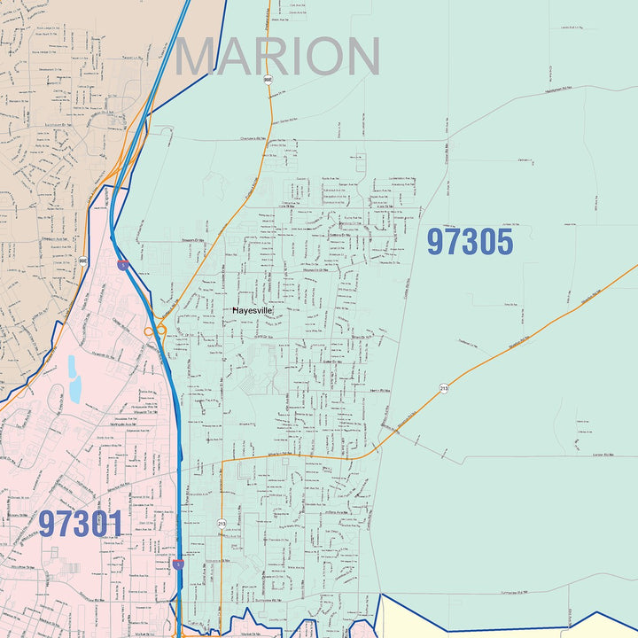 Color Cast Zip Code Style Wall Map of Mount Salem, OR