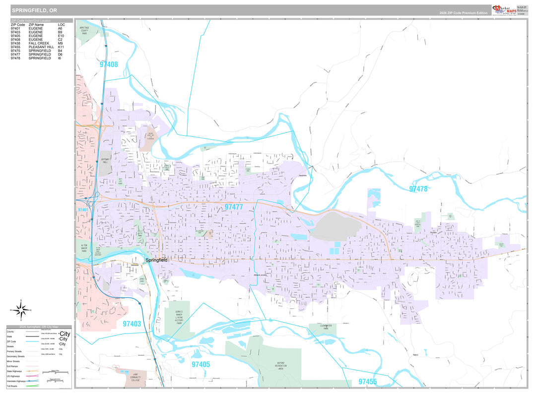 Premium Style Wall Map of Springfield, OR