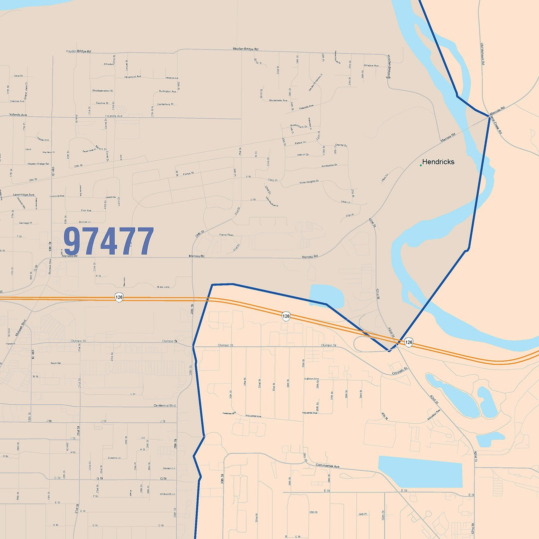 Color Cast Zip Code Style Wall Map of Mount Springfield, OR