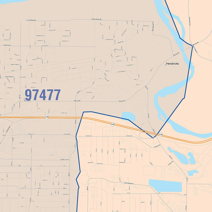 Color Cast Zip Code Style Wall Map of Mount Springfield, OR