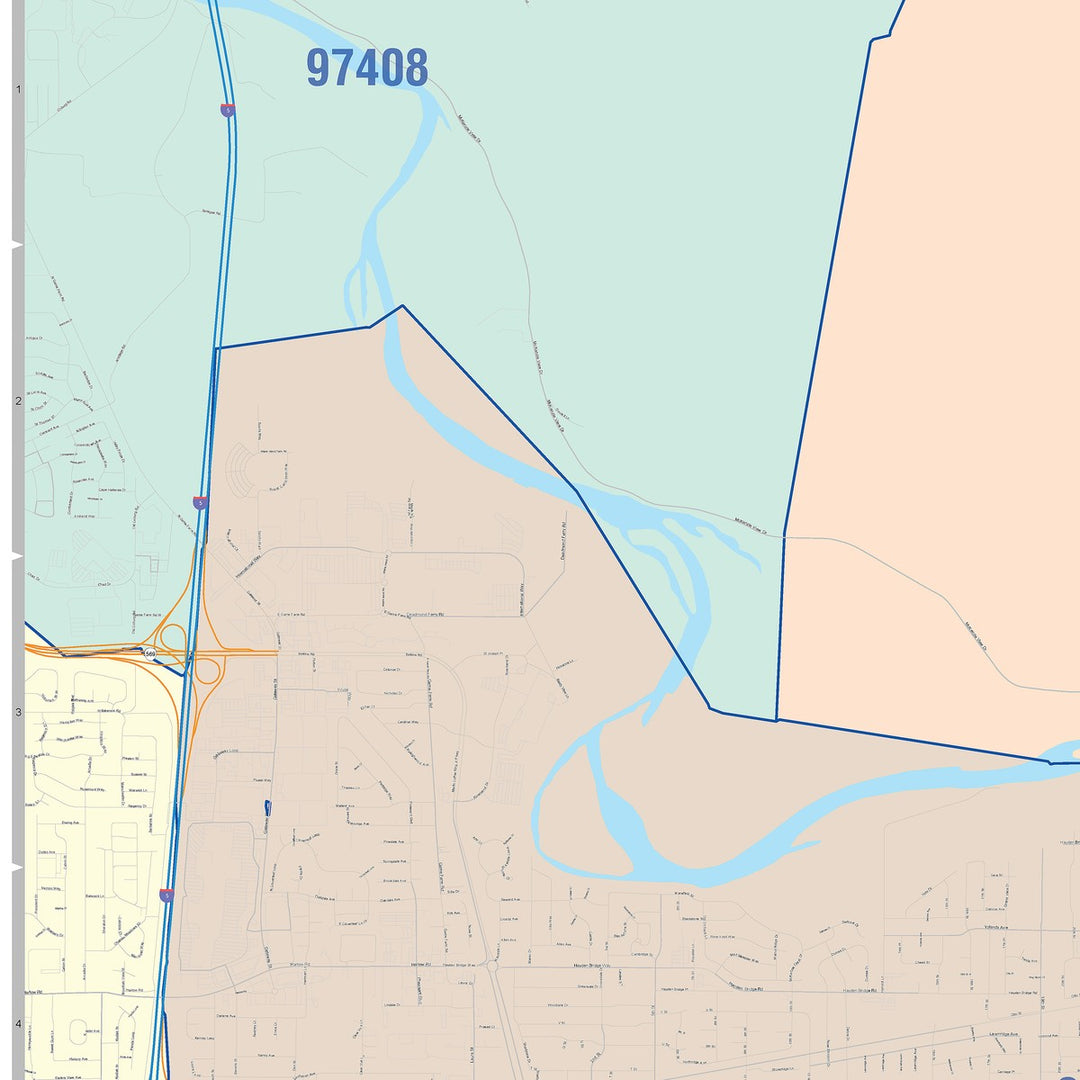 Color Cast Zip Code Style Wall Map of Mount Springfield, OR