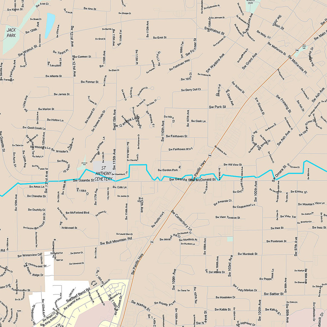 Premium Style Wall Map of Tigard, OR