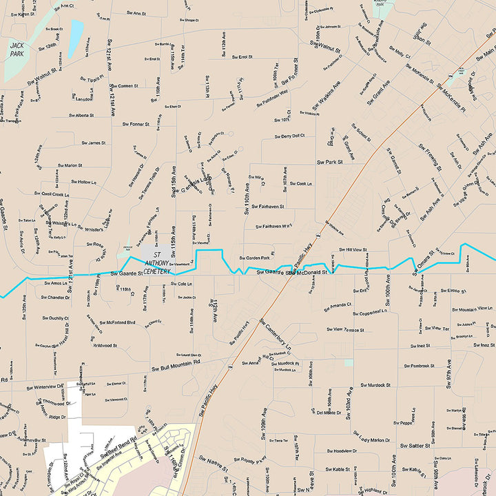 Premium Style Wall Map of Tigard, OR