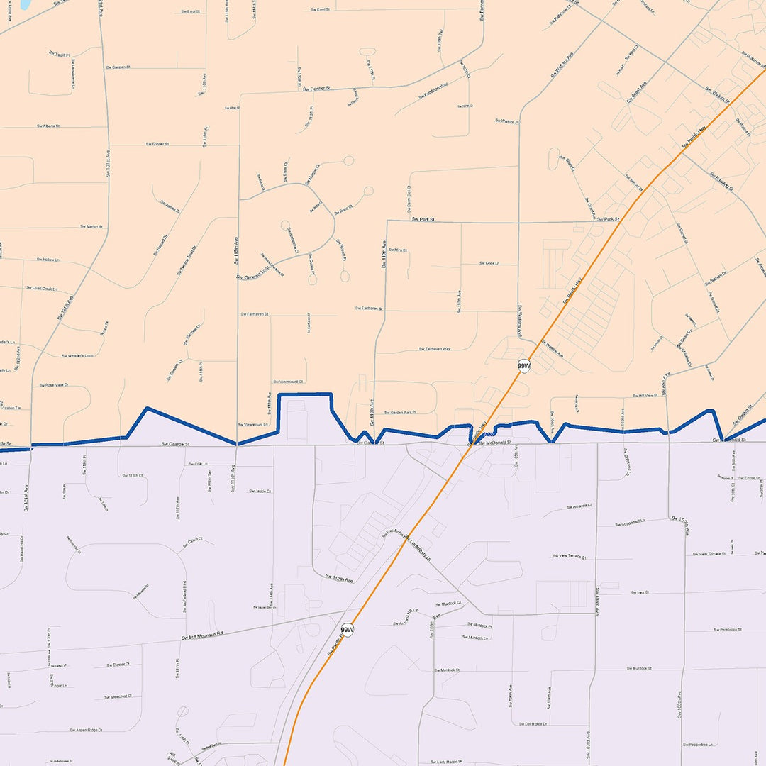 Color Cast Zip Code Style Wall Map of Mount Tigard, OR