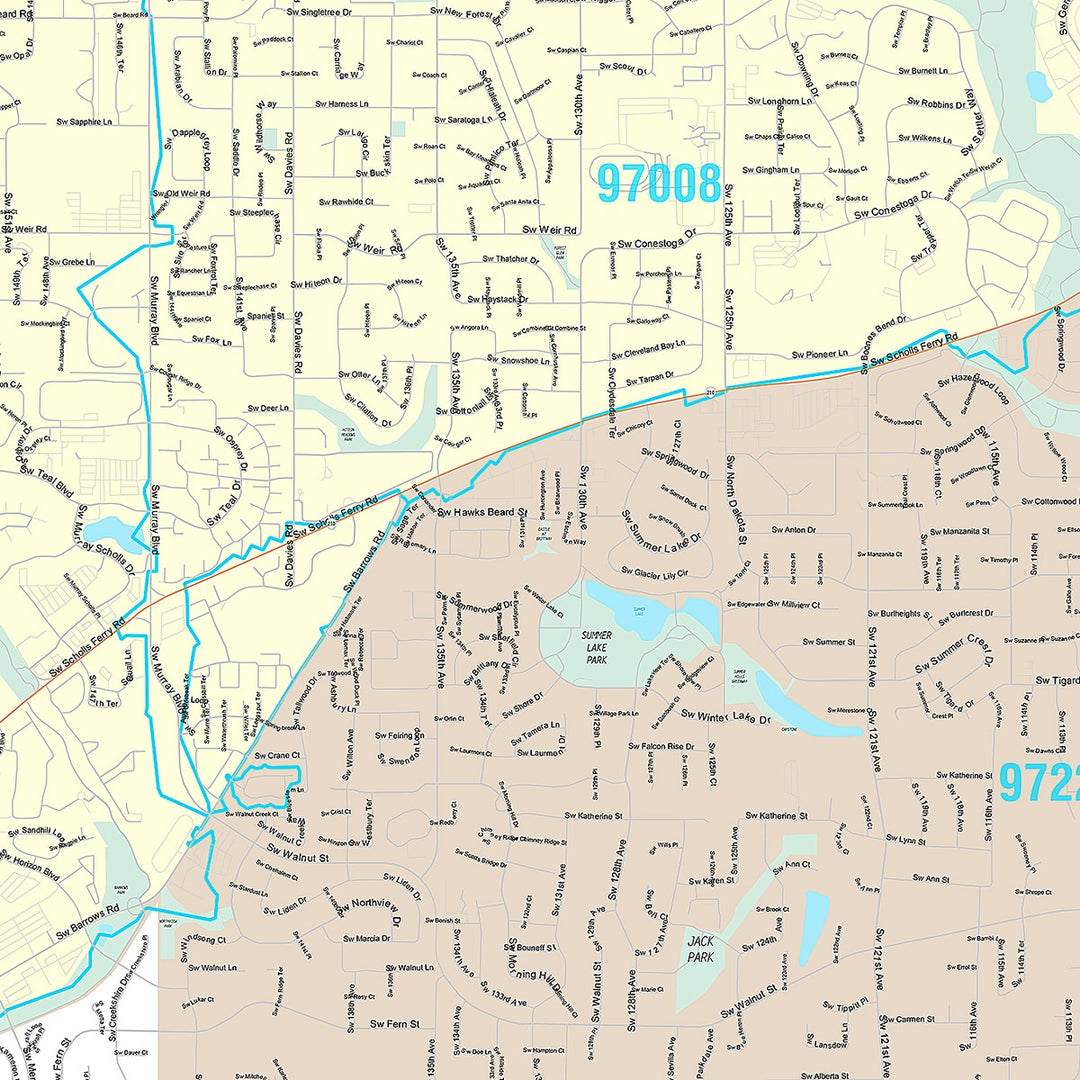 Premium Style Wall Map of Tigard, OR