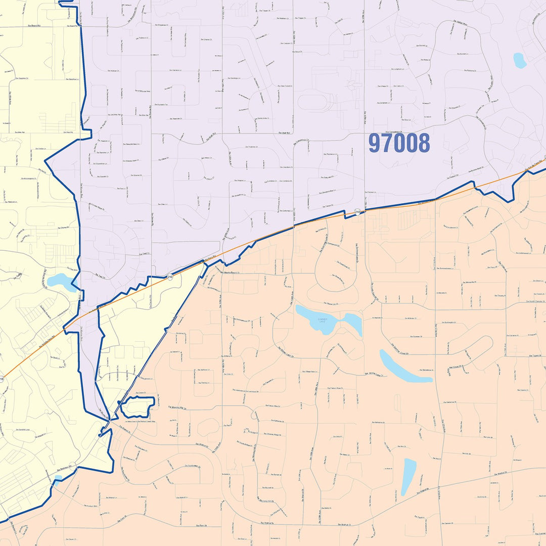 Color Cast Zip Code Style Wall Map of Mount Tigard, OR