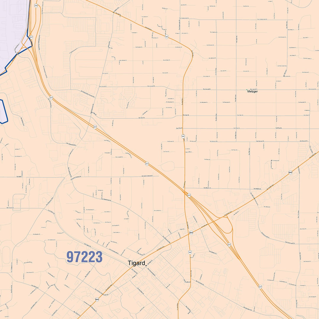 Color Cast Zip Code Style Wall Map of Mount Tigard, OR