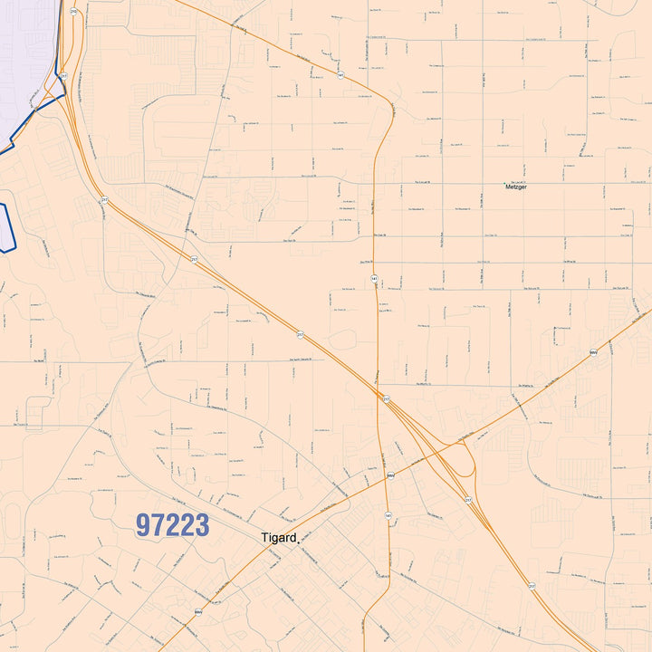 Color Cast Zip Code Style Wall Map of Mount Tigard, OR