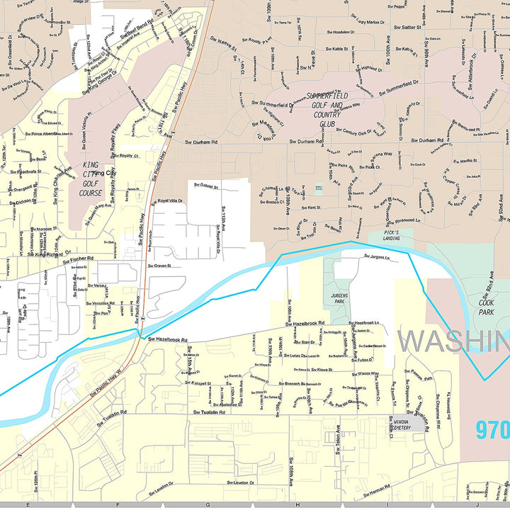 Premium Style Wall Map of Tigard, OR