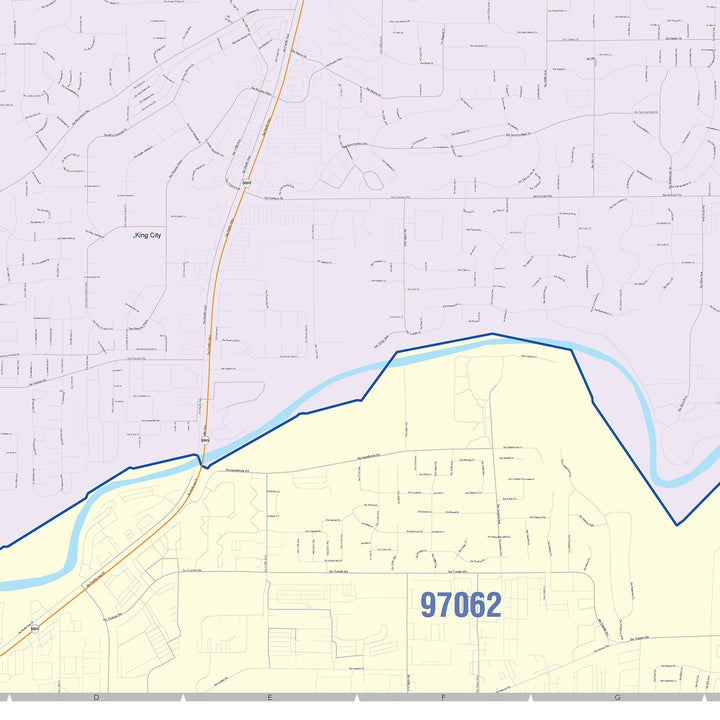 Color Cast Zip Code Style Wall Map of Mount Tigard, OR