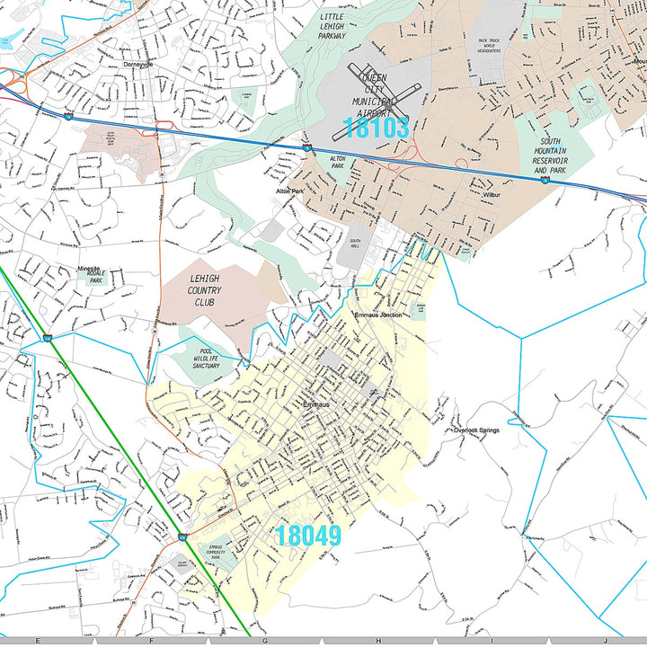 Premium Style Wall Map of Allentown, PA