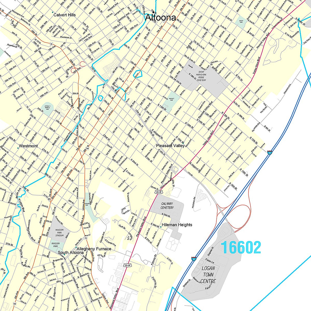 Premium Style Wall Map of Altoona, PA