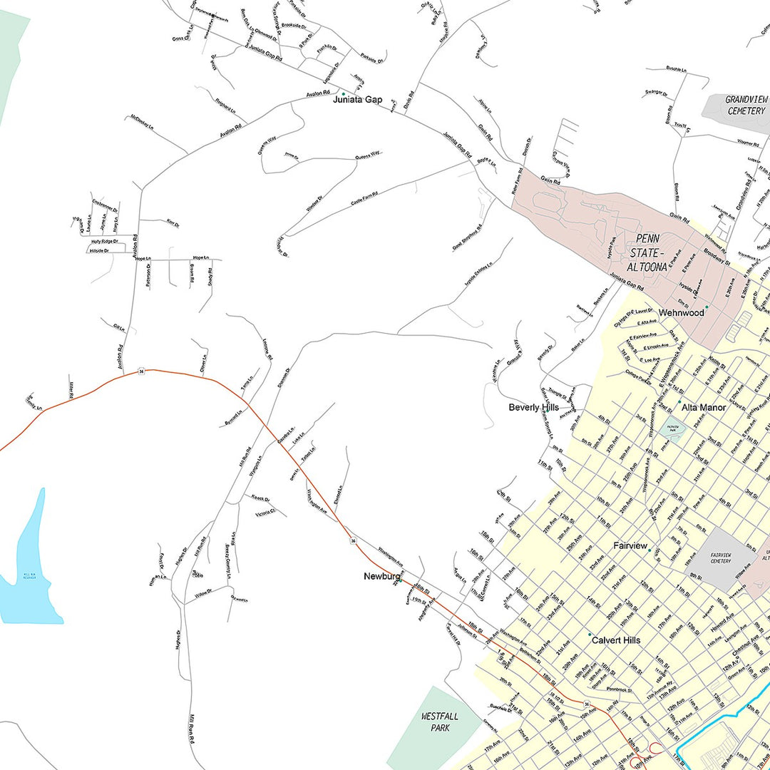 Premium Style Wall Map of Altoona, PA