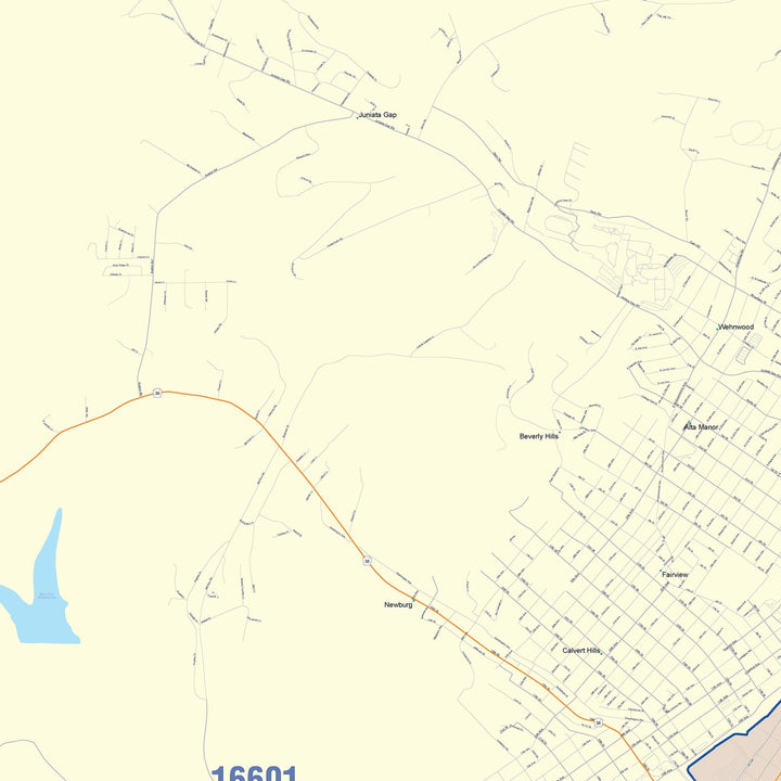 Color Cast Zip Code Style Wall Map of Altoona, PA
