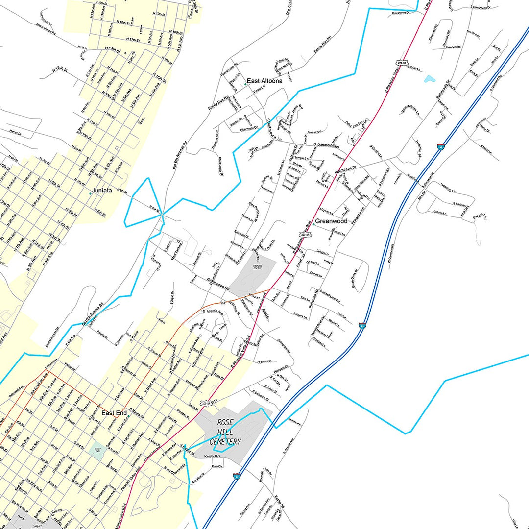 Premium Style Wall Map of Altoona, PA