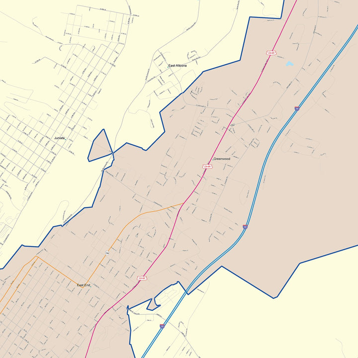 Color Cast Zip Code Style Wall Map of Altoona, PA