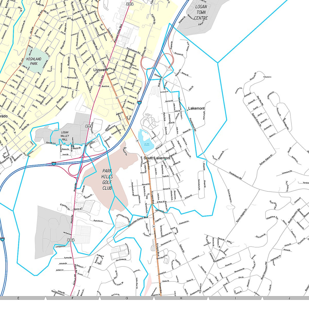 Premium Style Wall Map of Altoona, PA