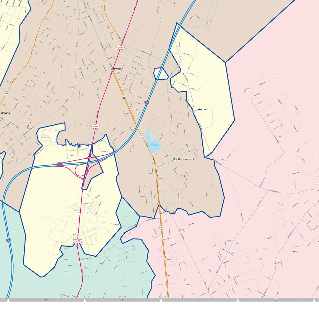 Color Cast Zip Code Style Wall Map of Altoona, PA