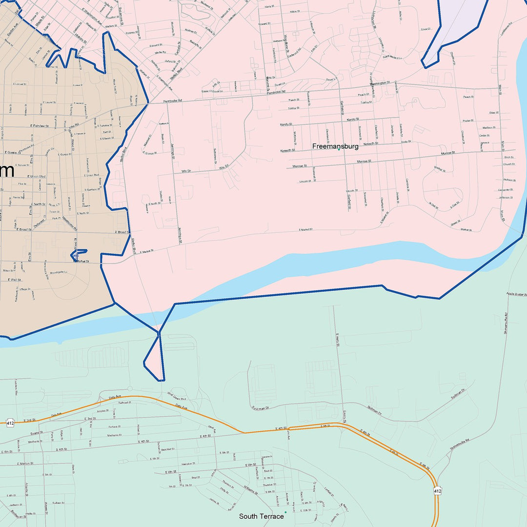 Color Cast Zip Code Style Wall Map of Bethlehen, PA
