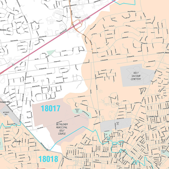 Premium Style Wall Map of Bethlehem, PA