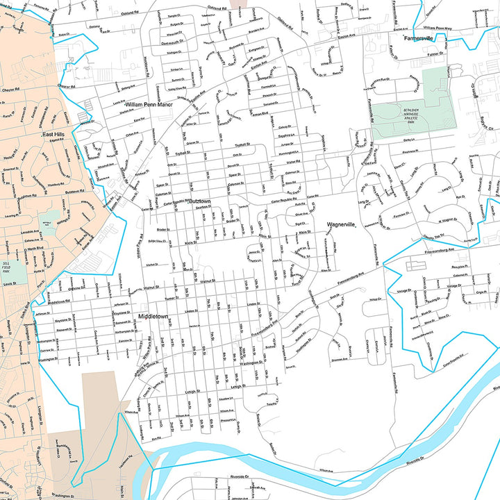 Premium Style Wall Map of Bethlehem, PA